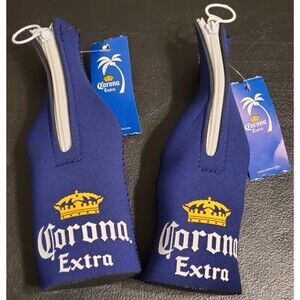 LOT of (2) Corona Extra Beer Bottle Zip-Up Zipper Coozie Hugger - NEW W/TAGS